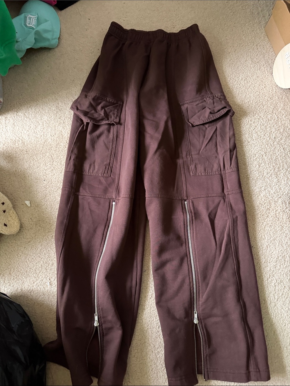 Zara Brown Cargo Jogger Pants with Zipper Details